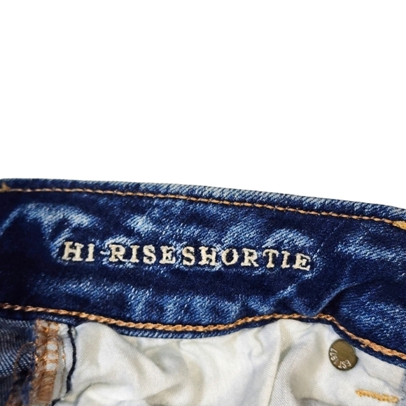 American Eagle Next Level Stretch X Hi-Rise Shortie Size 0 Dark Blue Distressed - Picture 4 of 5